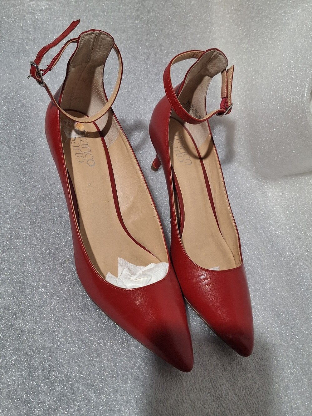 Franco Sarto Red Pointed-Toe Ankle-Strap Heels